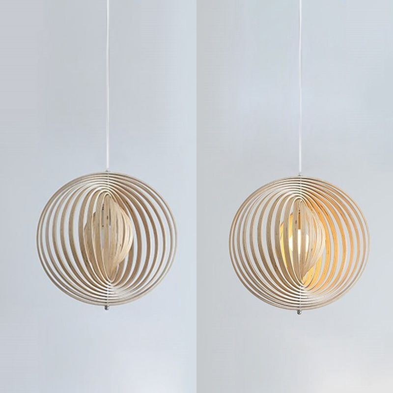 Moderný okrúhly guľový luster Závesná lampa z lipového dreva