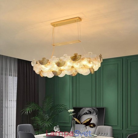 Umelecký luster v tvare vejára z európskeho skla