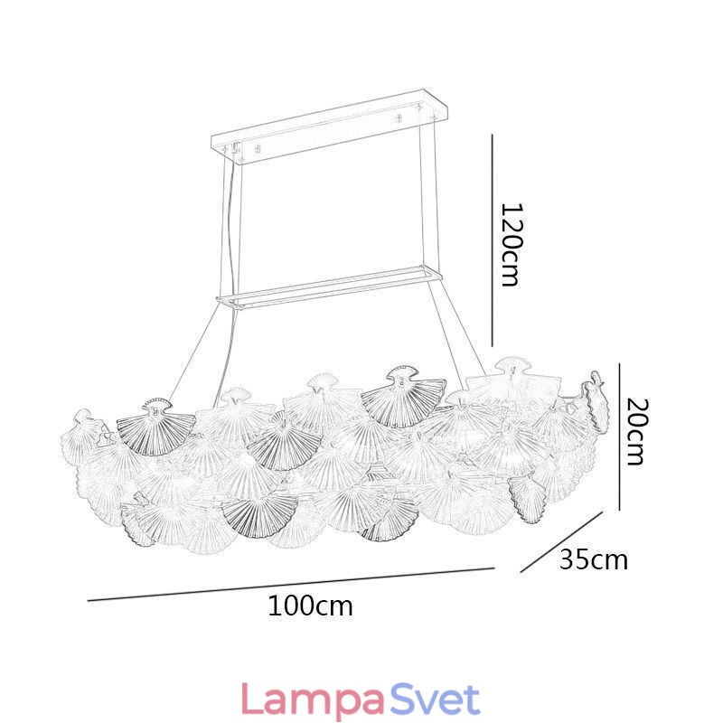 Umelecký luster v tvare vejára z európskeho skla