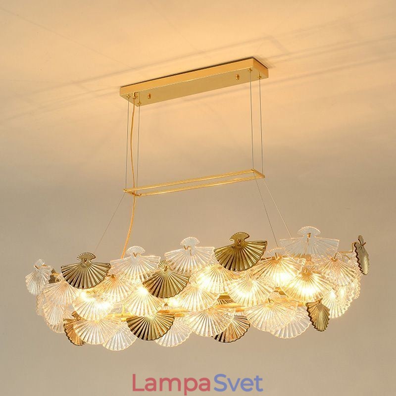 Umelecký luster v tvare vejára z európskeho skla