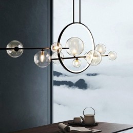 Moderný kovový luster Závesná lampa s bublinkami z číreho skla