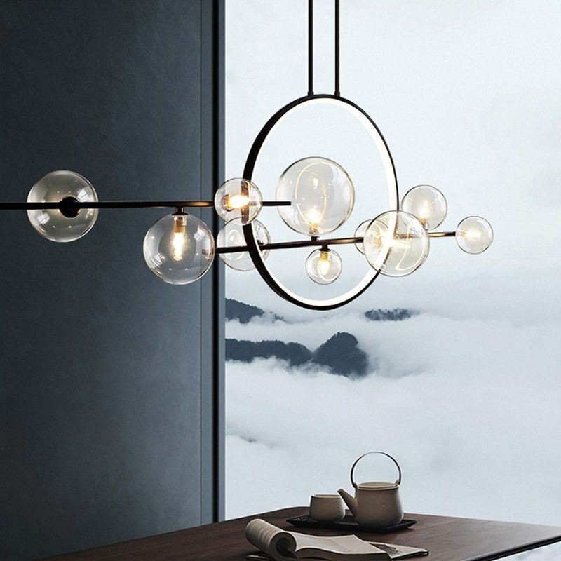 Moderný kovový luster Závesná lampa s bublinkami z číreho skla