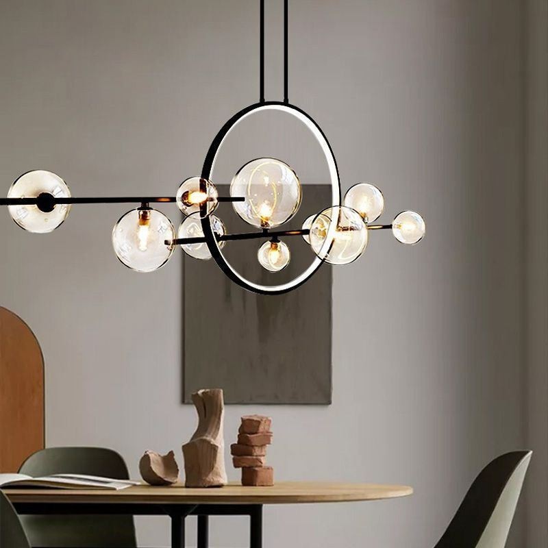 Moderný kovový luster Závesná lampa s bublinkami z číreho skla
