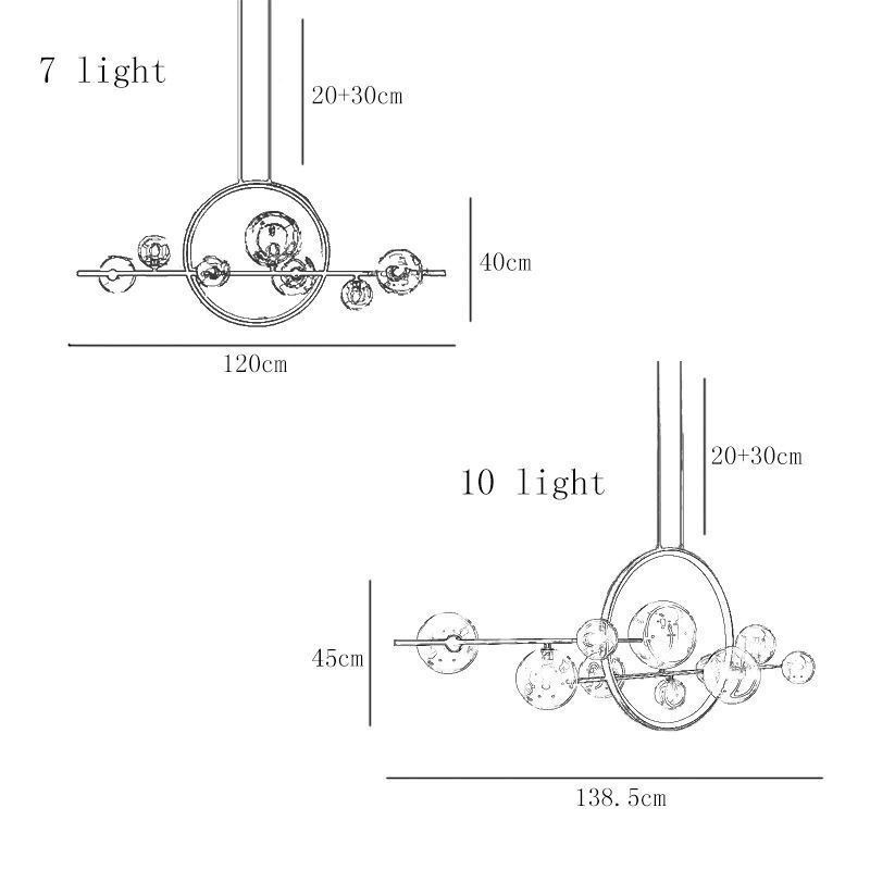 Moderný kovový luster Závesná lampa s bublinkami z číreho skla