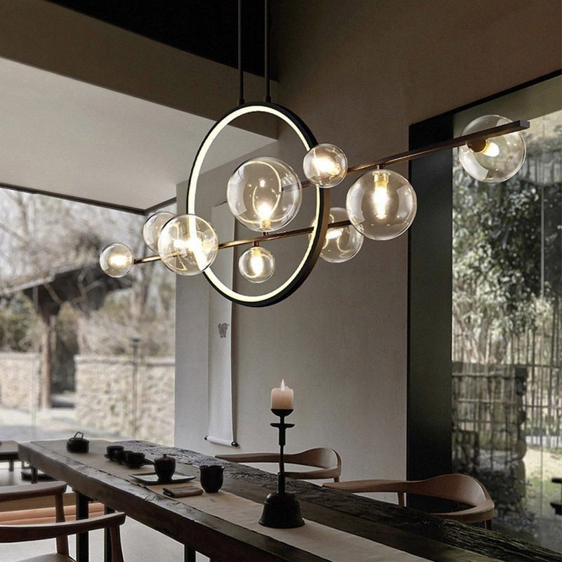 Moderný kovový luster Závesná lampa s bublinkami z číreho skla