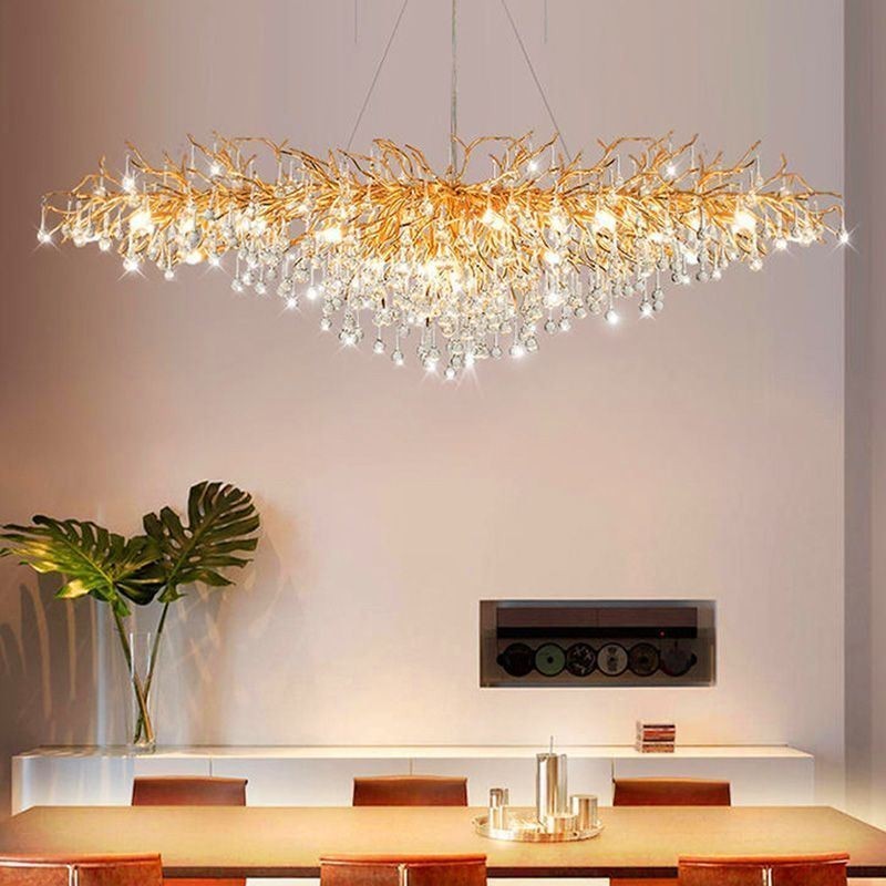 Luxusný krištáľový luster zlatá moderná stropná závesná lampa jedáleň