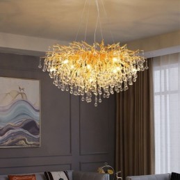 Severský krištáľový luster Kvetinové okrúhle tienidlo Luxusné zlaté závesné svetlo