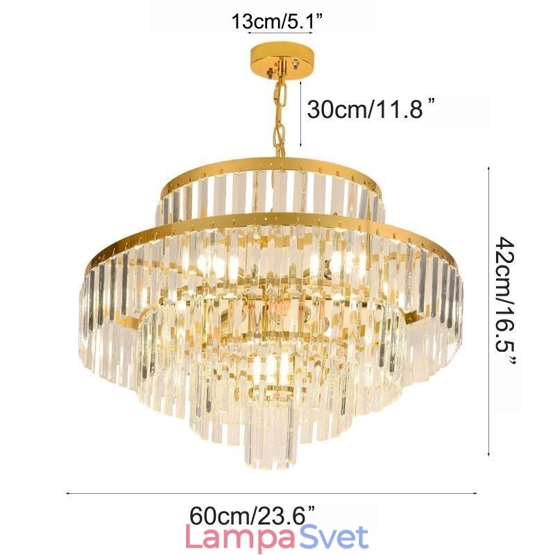 Zlaté krištáľové závesné svietidlo 4 úrovne stropného osvetlenia 7 svetiel