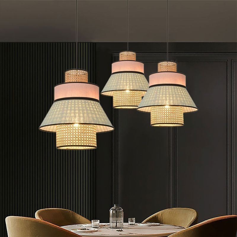 1 Ľahké šaty Tienidlo Závesná lampa Bamboo Weave Lighting