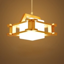 Závesná dubová lampa v severskom štýle s tienidlom na lampu z matného skla Cafe