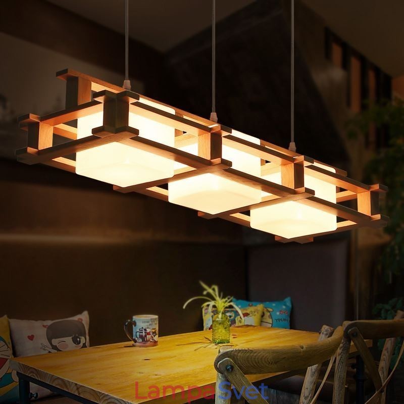Creative 3 svetlá dubová závesná lampa dekoratívne drevené stropné svetlo kaviarne