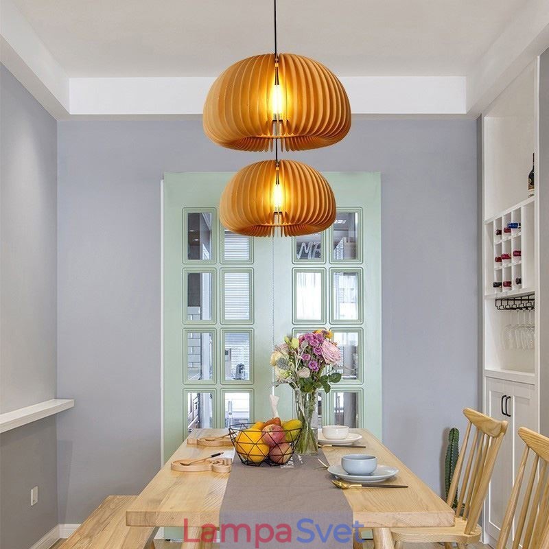 Závesná lampa z tekvicového dreva v retro štýle