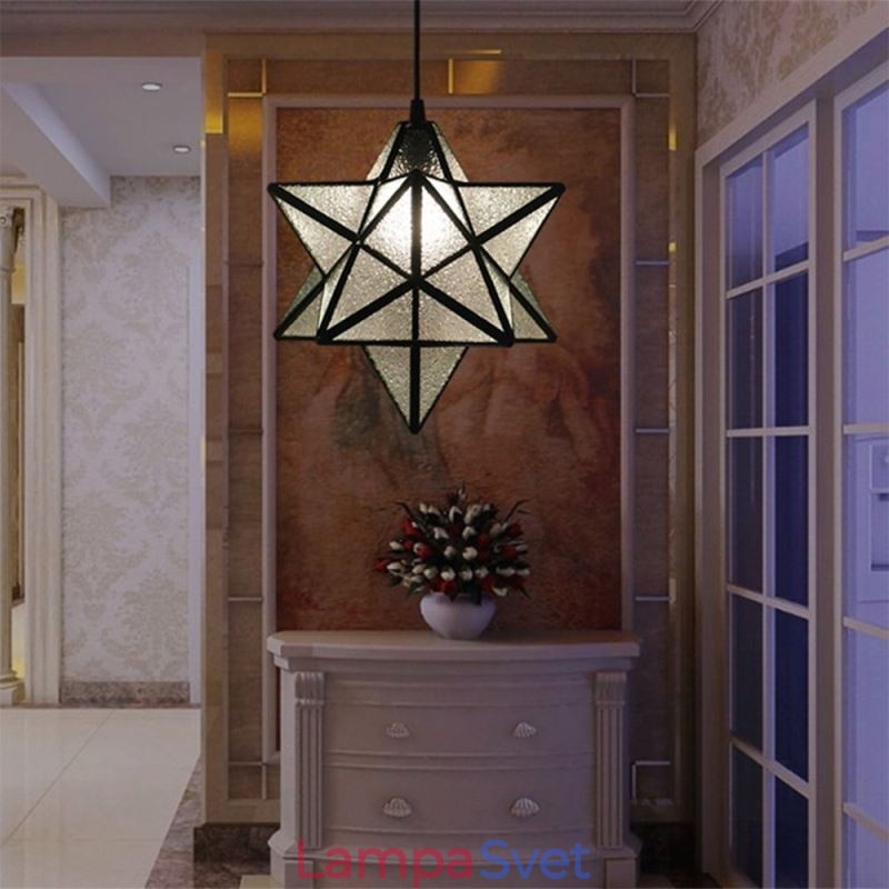 Európska závesná lampa z farebného skla Creative Star Závesná lampa