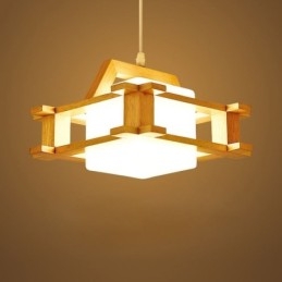 Závesná dubová lampa v severskom štýle s tienidlom na lampu z matného skla Cafe
