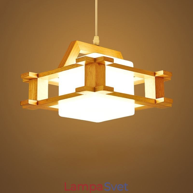 Závesná dubová lampa v severskom štýle s tienidlom na lampu z matného skla Cafe