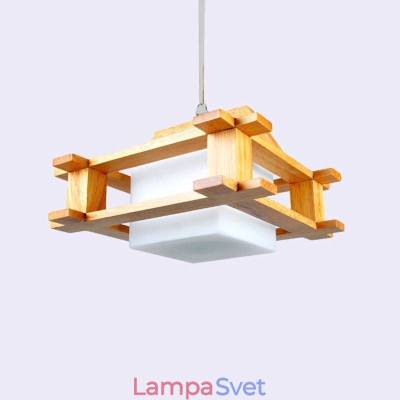 Závesná dubová lampa v severskom štýle s tienidlom na lampu z matného skla Cafe