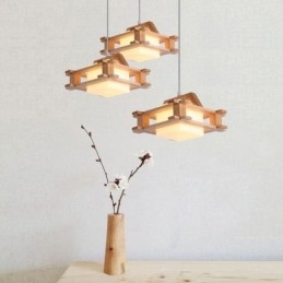 Závesná dubová lampa v severskom štýle s tienidlom na lampu z matného skla Cafe