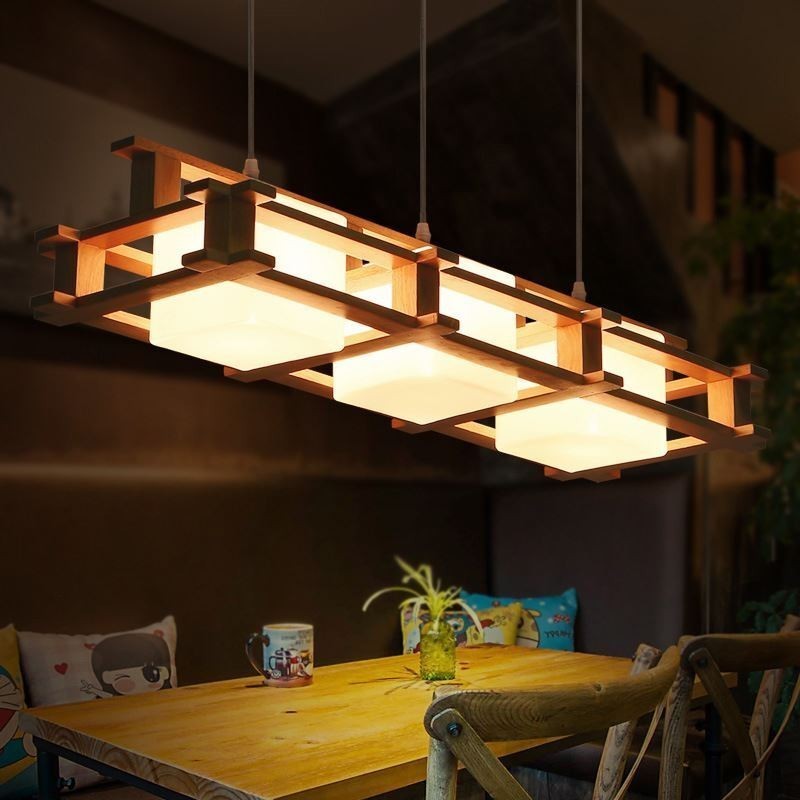 Creative 3 svetlá dubová závesná lampa dekoratívne drevené stropné svetlo kaviarne