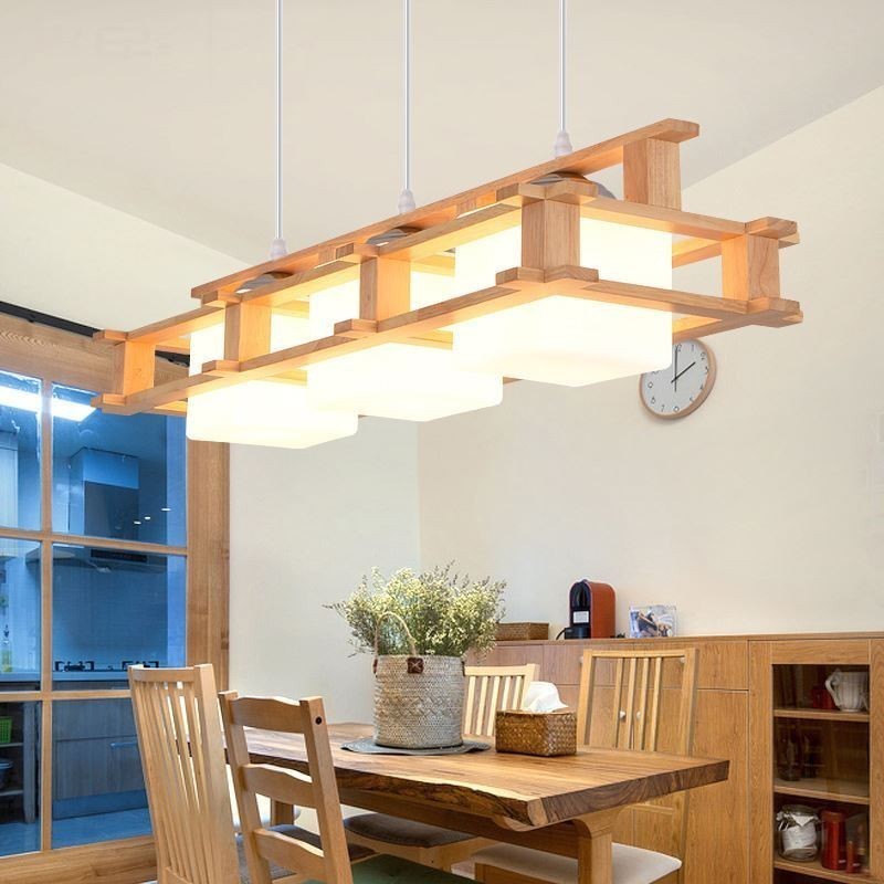 Creative 3 svetlá dubová závesná lampa dekoratívne drevené stropné svetlo kaviarne
