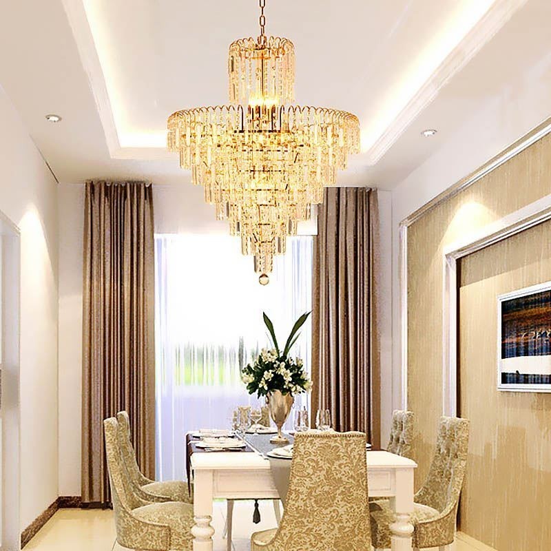 Moderný elegantný krištáľový závesný kužeľový luster