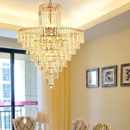 Moderný elegantný krištáľový závesný kužeľový luster