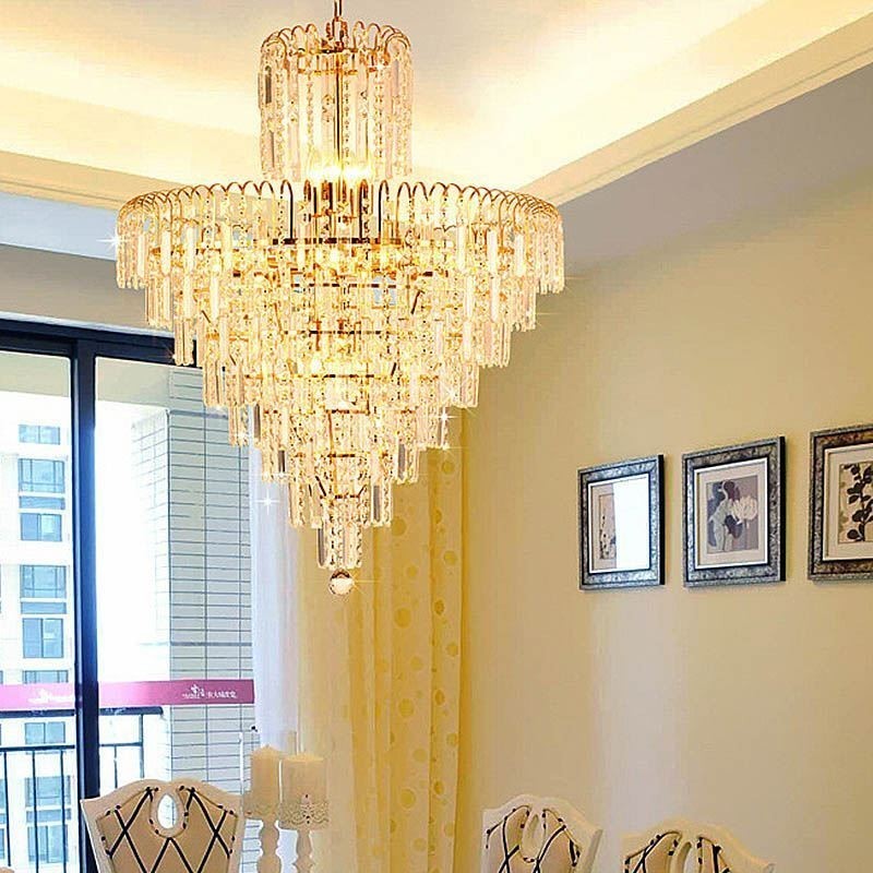 Moderný elegantný krištáľový závesný kužeľový luster