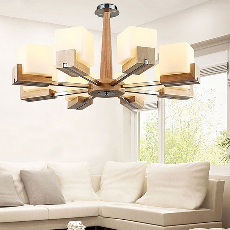 Severský drevený závesný svetelný sklenený luster na lampu