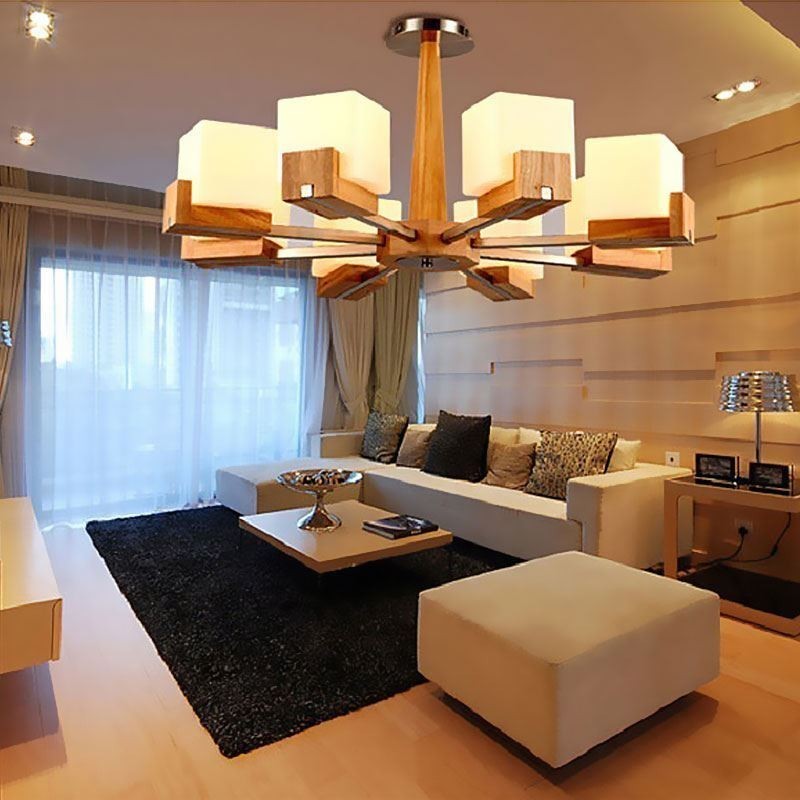 Severský drevený závesný svetelný sklenený luster na lampu