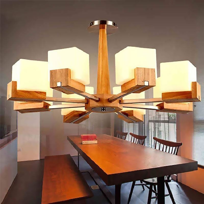 Severský drevený závesný svetelný sklenený luster na lampu