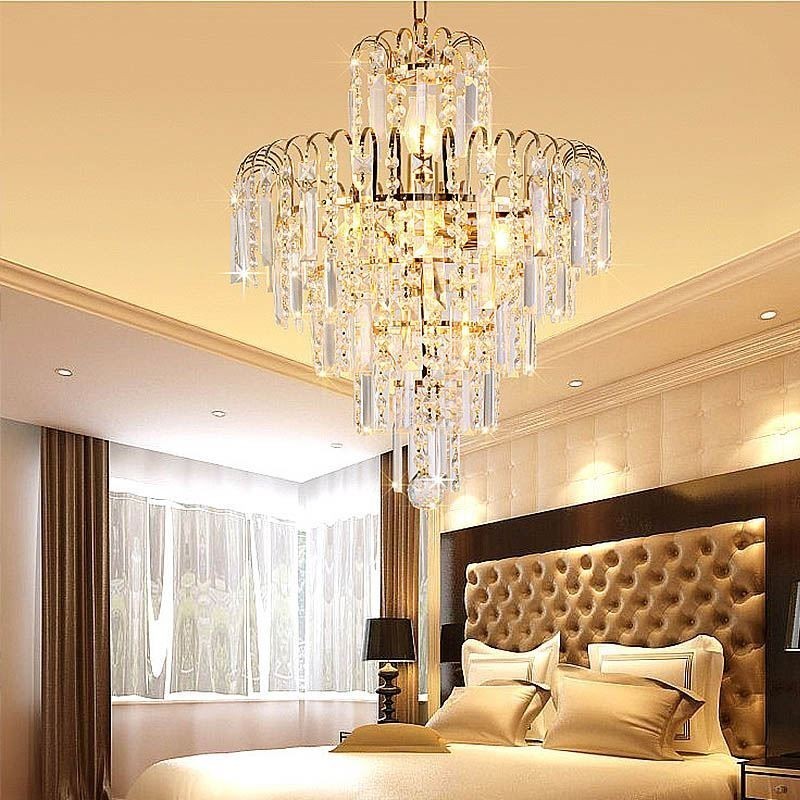 Moderný elegantný krištáľový závesný kužeľový luster