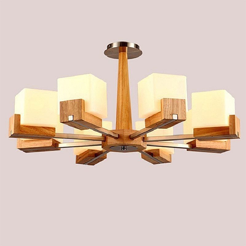 Severský drevený závesný svetelný sklenený luster na lampu