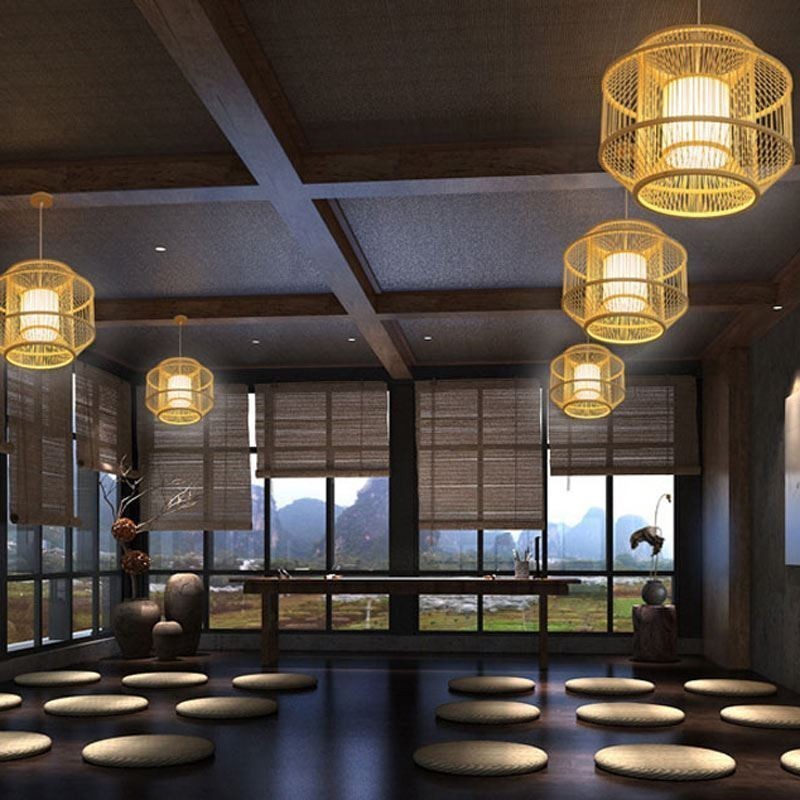 Lampáš Bambusové závesné svetlo Kreatívne japonské závesné svetlo