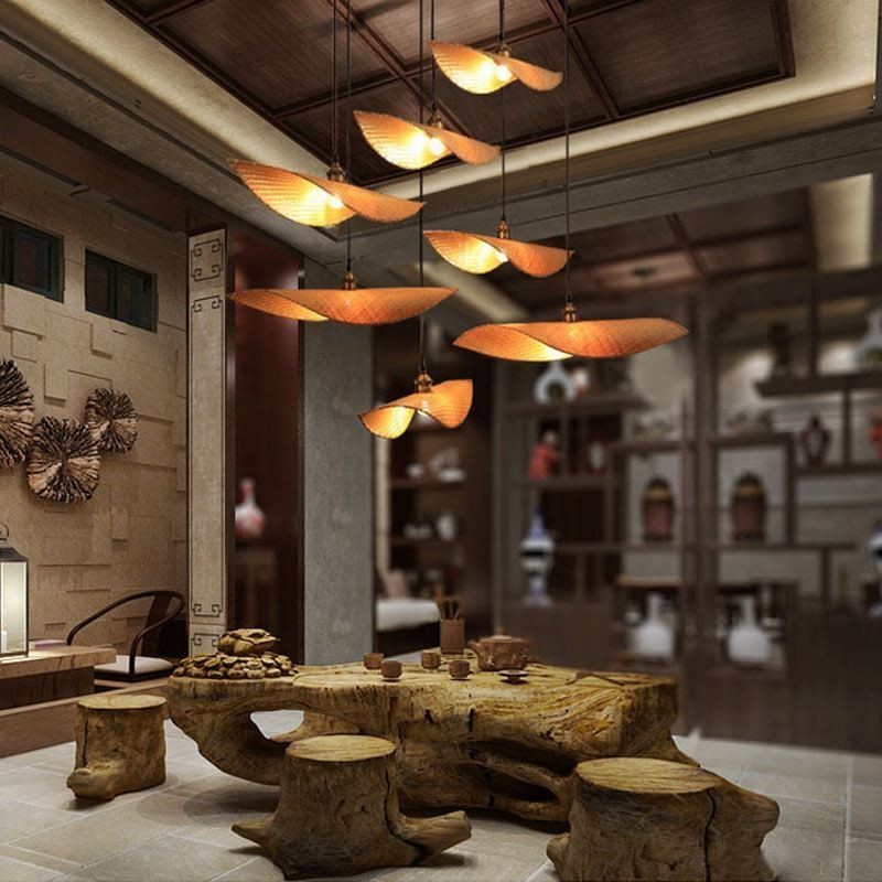 Creative Leaf Pendant Light Súčasné bambusové závesné svetlo Osvetlenie čajovne