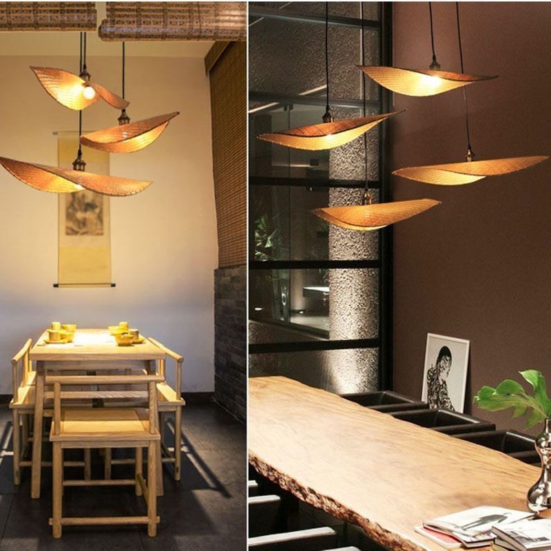 Creative Leaf Pendant Light Súčasné bambusové závesné svetlo Osvetlenie čajovne