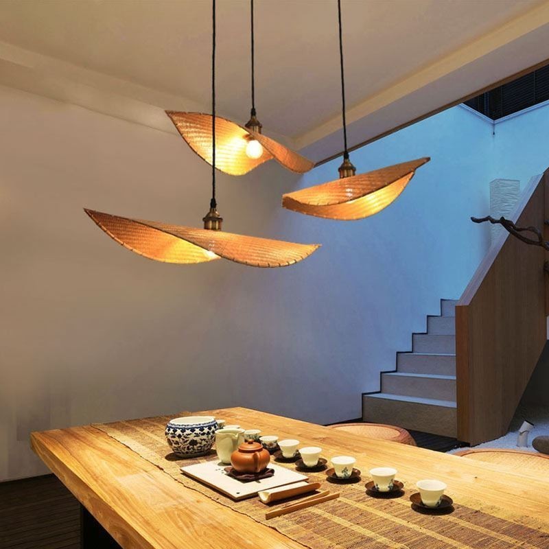 Creative Leaf Pendant Light Súčasné bambusové závesné svetlo Osvetlenie čajovne