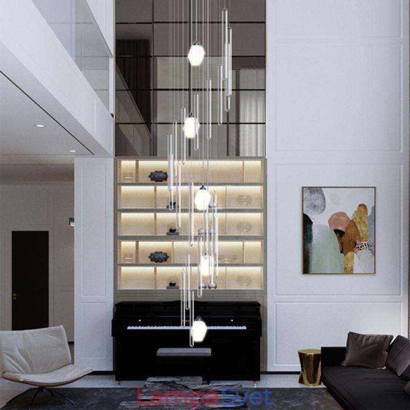 Klastrové závesné svietidlo Moderný veľký závesný krištáľový luster Duplex schodisko