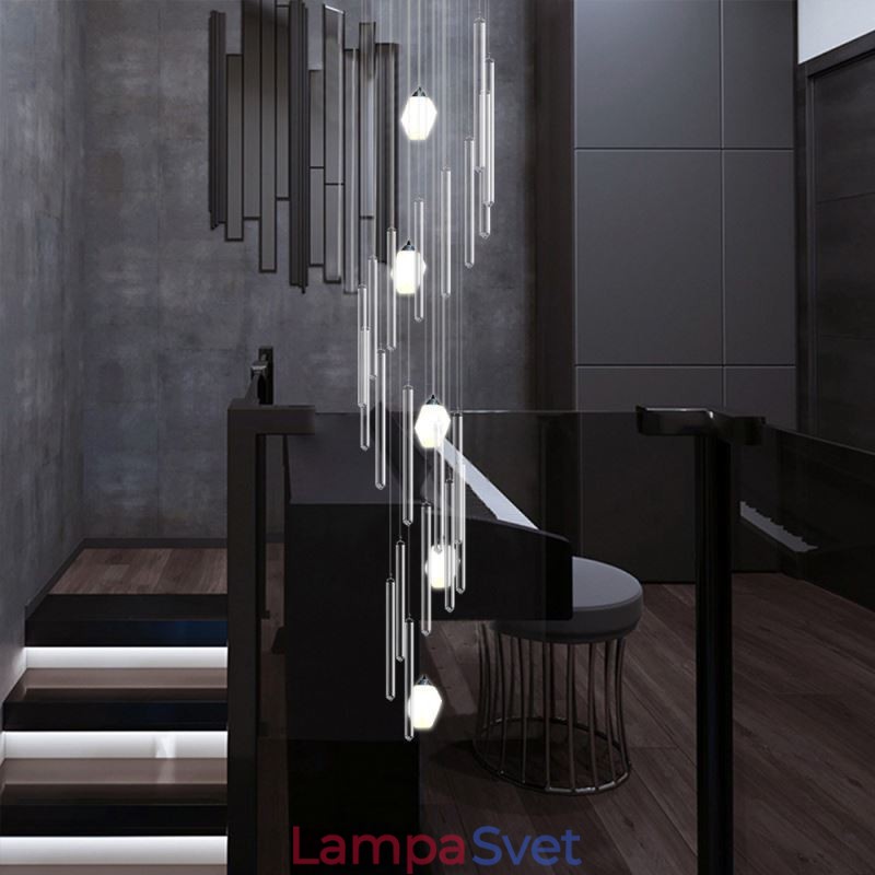 Klastrové závesné svietidlo Moderný veľký závesný krištáľový luster Duplex schodisko
