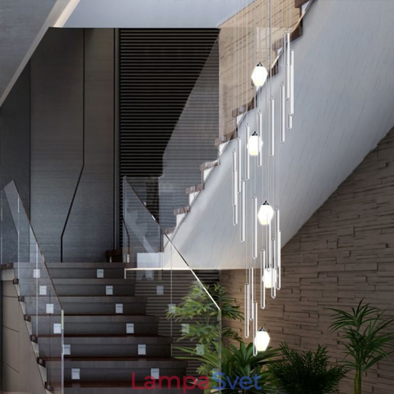 Klastrové závesné svietidlo Moderný veľký závesný krištáľový luster Duplex schodisko