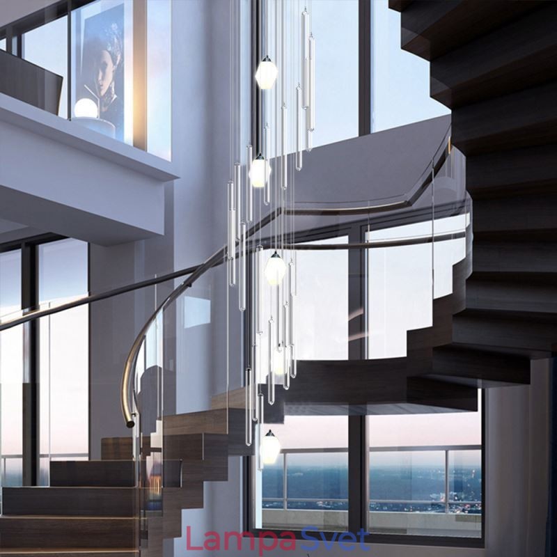 Klastrové závesné svietidlo Moderný veľký závesný krištáľový luster Duplex schodisko