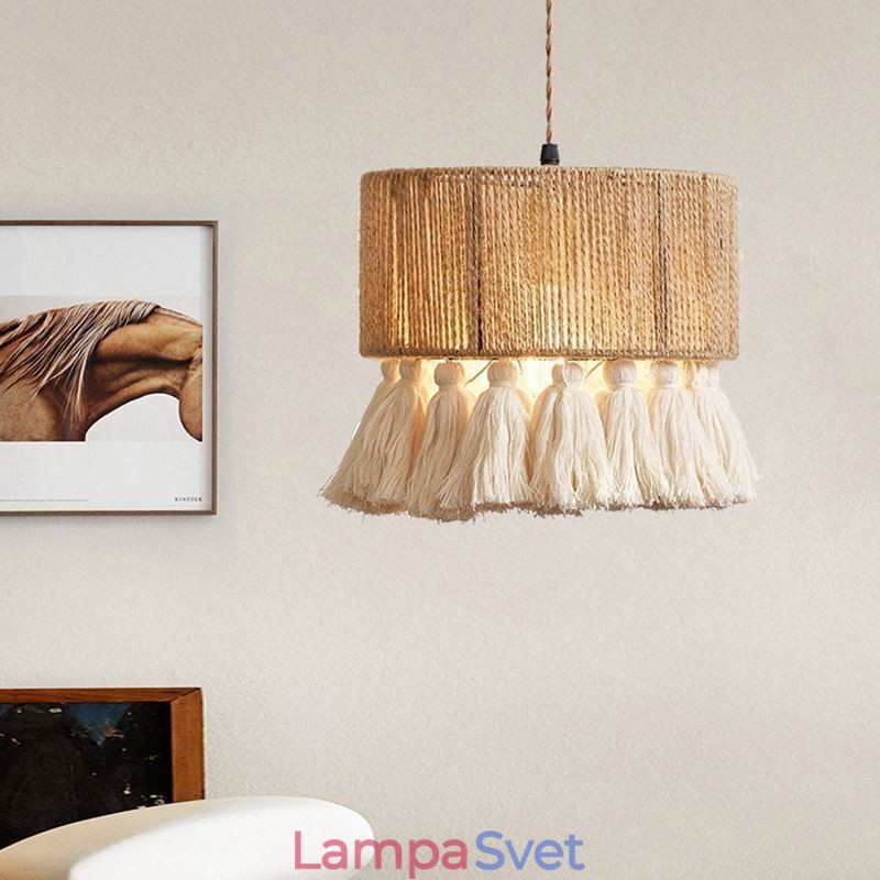 Konopné lano prívesok svetlo Retro dekorácia stropné svetlo strapec tienidlo lampy