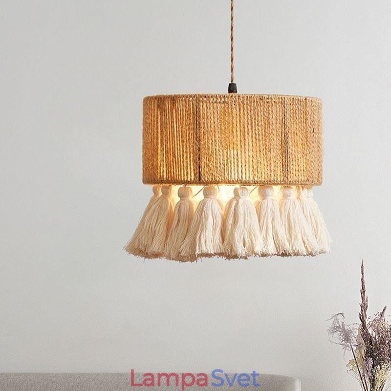 Konopné lano prívesok svetlo Retro dekorácia stropné svetlo strapec tienidlo lampy