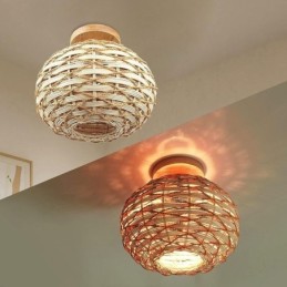 Papierové ratanové tkané tienidlo na lampu na zapustenú montáž do tekvice v drevenej farbe