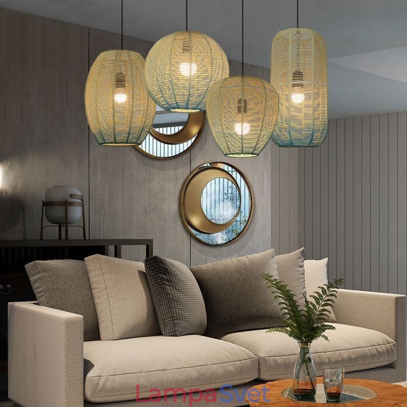 Závesné svetlo z papierového lana Country Retro Gradient Blue Stropná lampa