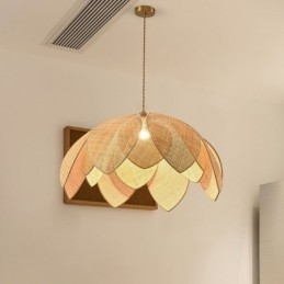 Ratanové závesné svietidlo Lotus Cafe Retro ratanové umelecké stropné svietidlo