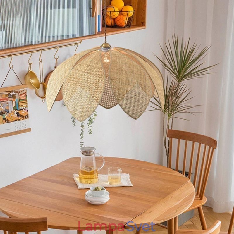 Ratanové závesné svietidlo Lotus Cafe Retro ratanové umelecké stropné svietidlo
