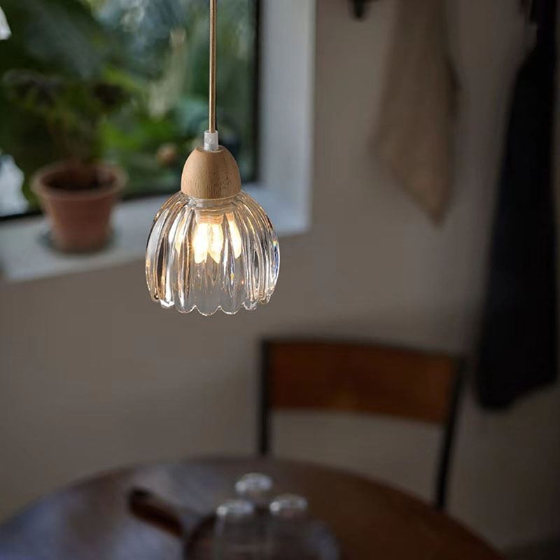 Sklenené závesné svetlo Retro Pastoračný štýl Ostrovný strop Svetlá kaučuková drevená dekoratívna lampa