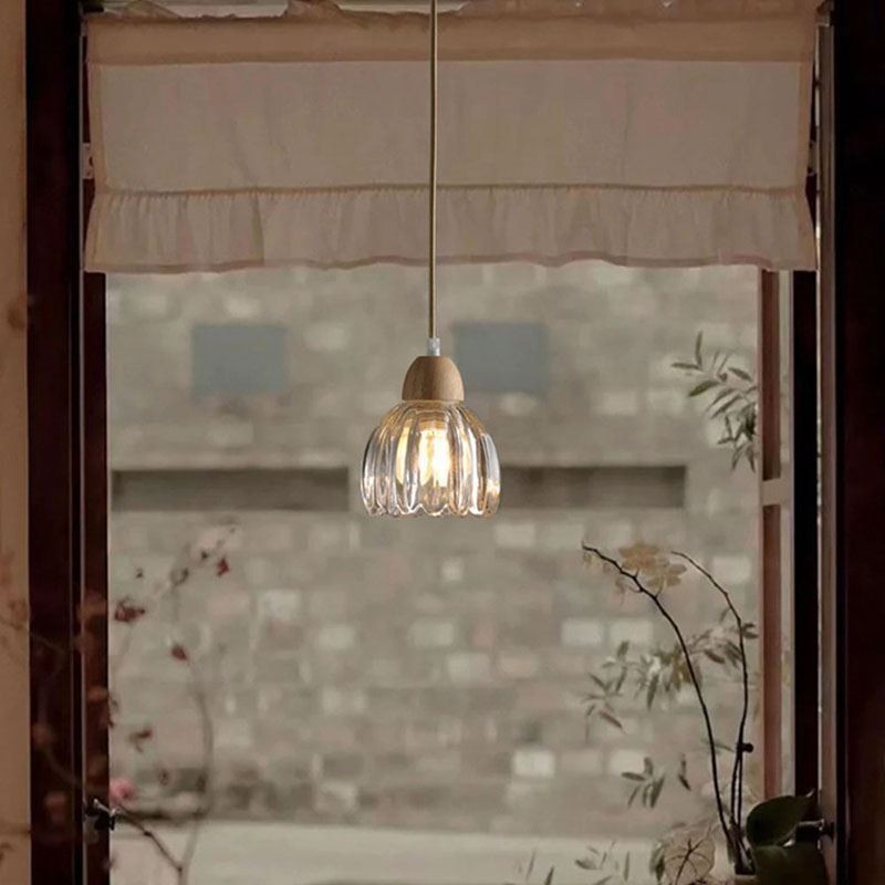 Sklenené závesné svetlo Retro Pastoračný štýl Ostrovný strop Svetlá kaučuková drevená dekoratívna lampa