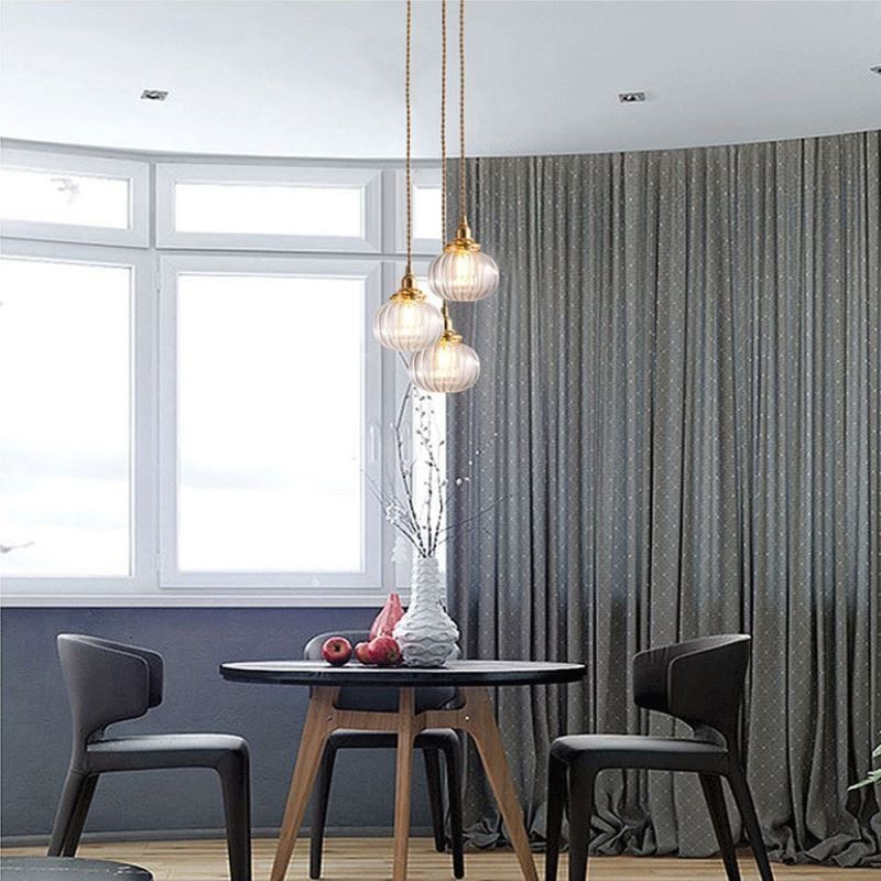Sklenené závesné svetlo Číra okrúhla lampa v tvare tekvice 1 svetlo