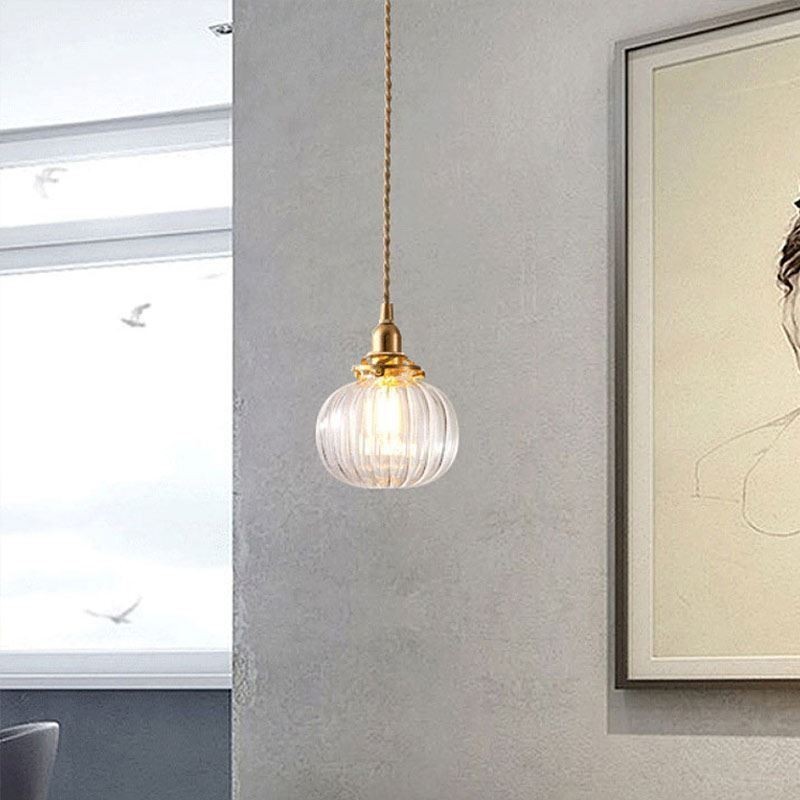 Sklenené závesné svetlo Číra okrúhla lampa v tvare tekvice 1 svetlo