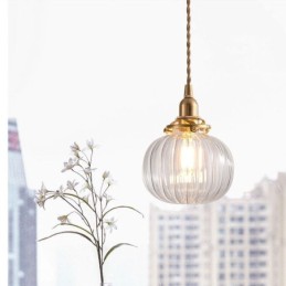 Sklenené závesné svetlo Číra okrúhla lampa v tvare tekvice 1 svetlo